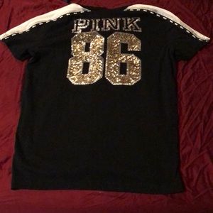 Vs pink black bling campus tee.